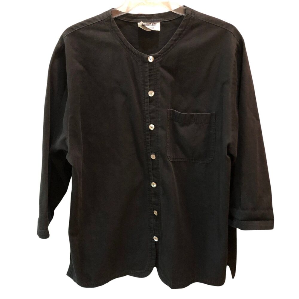 David Dart For Force One Womens Size 1X Black Cotton Tunic Button Top Shirt